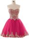 Glamorous Mini Length Hot Pink Homecoming Dress Tulle Sleeveless Appliques