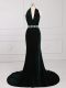 Luxurious Dark Green Sleeveless Brush Train Beading Evening Dresses