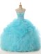 Custom Design Aqua Blue Sleeveless Floor Length Beading and Ruffled Layers Lace Up Quinceanera Gowns