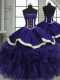 Purple Organza Lace Up 15th Birthday Dress Sleeveless Floor Length Ruffles
