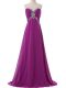 Fantastic Eggplant Purple Evening Dress Prom and Party and Military Ball with Beading and Ruching Sweetheart Sleeveless Brush Train Lace Up