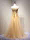 Champagne Tulle Lace Up Prom Party Dress Sleeveless Floor Length Beading