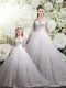 Eye-catching Chapel Train Ball Gowns Ball Gown Prom Dress White Off The Shoulder Tulle Half Sleeves Zipper