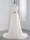 Flare Sleeveless Brush Train Lace Up Beading and Ruching Wedding Gowns