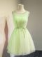 Latest Yellow Green Sleeveless Belt Knee Length Dama Dress for Quinceanera