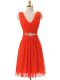 Red Sleeveless Knee Length Beading and Ruching Zipper Cocktail Dresses