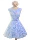 Nice Knee Length A-line Sleeveless Lavender Bridesmaid Gown Lace Up