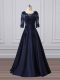 Navy Blue Mother of Bride Dresses Party and Sweet 16 with Lace and Appliques Scoop 3 4 Length Sleeve Brush Train Zipper