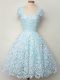 Wonderful Aqua Blue Lace Up Straps Lace Bridesmaids Dress Lace Cap Sleeves