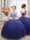 Excellent Royal Blue Tulle Lace Up Straps Sleeveless Floor Length Little Girls Pageant Dress Beading