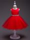 Knee Length Zipper Little Girl Pageant Dress Red for Wedding Party with Beading