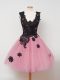 Glorious Pink Ball Gowns Straps Sleeveless Tulle Knee Length Zipper Lace Quinceanera Dama Dress