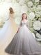 Dramatic Tulle 3 4 Length Sleeve Flower Girl Dress Chapel Train and Lace