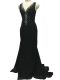 Deluxe Black Mother Dresses V-neck Sleeveless Brush Train Side Zipper
