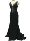 Deluxe Black Mother Dresses V-neck Sleeveless Brush Train Side Zipper