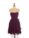 Burgundy Sleeveless Mini Length Ruffled Layers Zipper Bridesmaid Dress