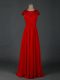 Empire Mother of the Bride Dress Red Scoop Chiffon Cap Sleeves Floor Length Zipper