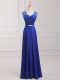 New Style Royal Blue Scoop Zipper Beading and Belt Prom Party Dress Sleeveless