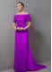 Custom Made Purple Off The Shoulder Zipper Lace Mother of Groom Dress Sweep Train Short Sleeves