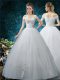 Organza Off The Shoulder Cap Sleeves Lace Up Beading and Appliques Wedding Dresses in White