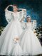 Enchanting White Ball Gowns Lace Ball Gown Prom Dress Lace Up Tulle Half Sleeves Floor Length