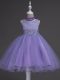Affordable Lavender Sleeveless Beading and Lace Knee Length Little Girl Pageant Dress