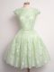 Sophisticated Yellow Green Damas Dress Prom and Party and Wedding Party with Lace Scalloped Cap Sleeves Lace Up
