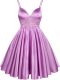 A-line Bridesmaid Gown Lilac Spaghetti Straps Elastic Woven Satin Sleeveless Knee Length Lace Up