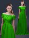 Hot Sale Floor Length Mother of Bride Dresses Off The Shoulder Short Sleeves Lace Up