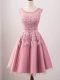Pink A-line Tulle Scoop Sleeveless Lace Knee Length Lace Up Dama Dress