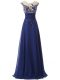 Captivating Blue Zipper Prom Evening Gown Lace and Appliques and Ruching Sleeveless Floor Length