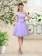 Knee Length A-line Cap Sleeves Lilac Bridesmaids Dress Lace Up