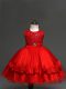 Most Popular Red Tulle Zipper Juniors Party Dress Sleeveless Knee Length Lace and Bowknot