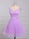 Elegant V-neck Sleeveless Lace Up Bridesmaid Gown Lilac Lace