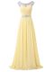 Light Yellow Empire Beading and Ruching Party Dress for Girls Backless Chiffon Sleeveless Floor Length