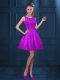 Sumptuous Eggplant Purple Sleeveless Knee Length Lace and Ruffled Layers Zipper Wedding Party Dress