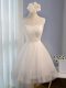 Decent White Sleeveless Mini Length Beading Lace Up Prom Dress