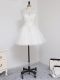 Mini Length White Prom Evening Gown Tulle Sleeveless Beading and Lace and Appliques