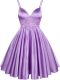Lilac Lace Up Wedding Party Dress Lace Sleeveless Knee Length