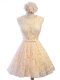 Champagne A-line Scoop Sleeveless Lace Knee Length Lace Up Belt Vestidos de Damas