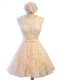 Champagne A-line Scoop Sleeveless Lace Knee Length Lace Up Belt Vestidos de Damas