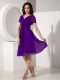 Empire Mother of the Bride Dress Purple V-neck Chiffon Short Sleeves Knee Length Zipper