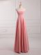 Glamorous Empire Bridesmaid Dresses Watermelon Red Strapless Chiffon Sleeveless Floor Length Lace Up