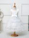 White Pageant Gowns For Girls Wedding Party with Ruffled Layers and Bowknot Scoop Sleeveless Zipper