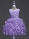 Sleeveless Knee Length Ruffles and Belt Lace Up Kids Formal Wear with Lavender