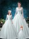 Romantic V-neck 3 4 Length Sleeve Chapel Train Lace Up Sweet 16 Dress White Satin