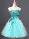 Sleeveless Tulle Mini Length Zipper Prom Evening Gown in Aqua Blue with Sequins