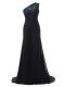 Clearance Chiffon One Shoulder Sleeveless Brush Train Side Zipper Lace Bridesmaid Dresses in Black