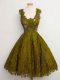 Knee Length Olive Green Court Dresses for Sweet 16 Lace Sleeveless Lace