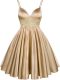 Spaghetti Straps Sleeveless Bridesmaid Dress Knee Length Lace Champagne Elastic Woven Satin